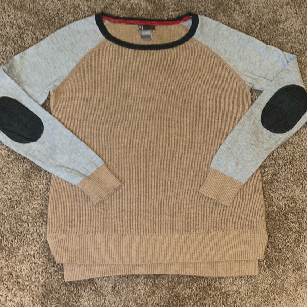 Lightweight cotton modal wool blend sweater with elbow patches size medium